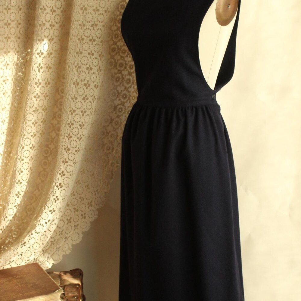 Vintage 1980s Dress with Pockets, J.G. Hook Wool Navy Blue Pinafore, Size 8 - Picture 11 of 14